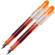 Set 2 stilouri de unica folosinta cu penita M, cerneala portocalie si corp transparent, 13.5 CM
